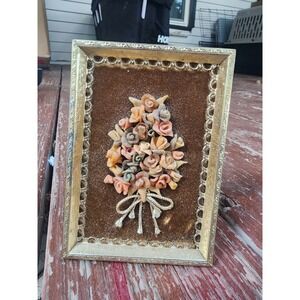 Vintage Capodimonte‎ Gold Framed Porcelain Flower Art, Velvet Matte 5"×3" Rare